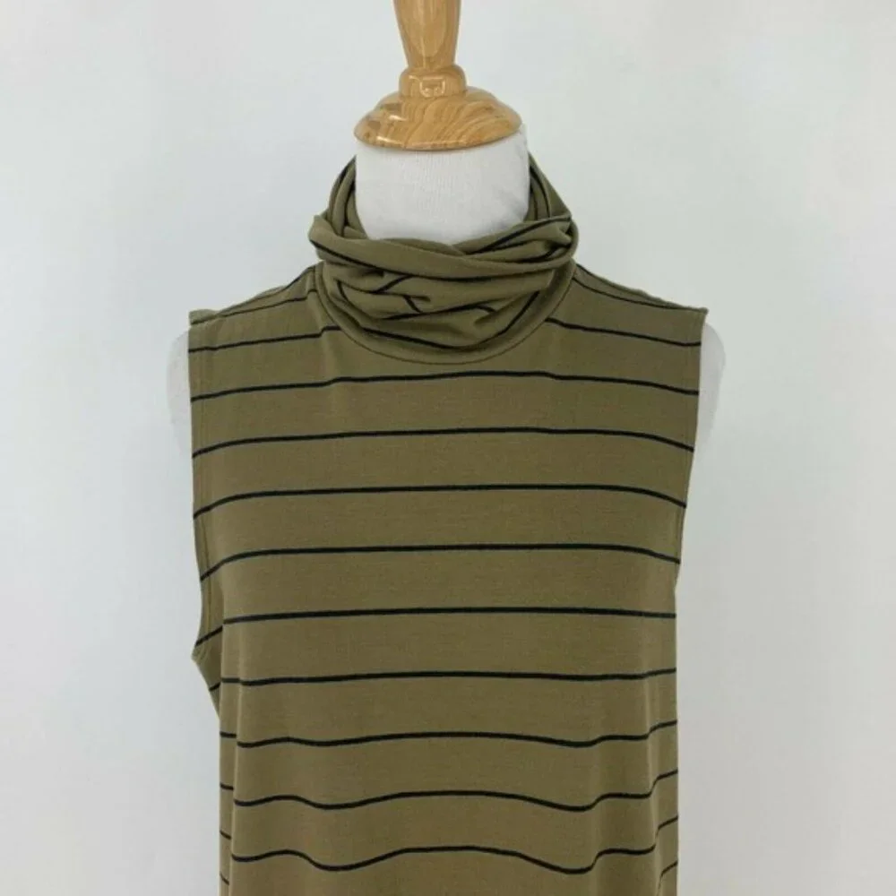 Old Navy Turtleneck Shift Dress Women Size M Stripe Sleeveless Knit Knee Length - Picture 3 of 10